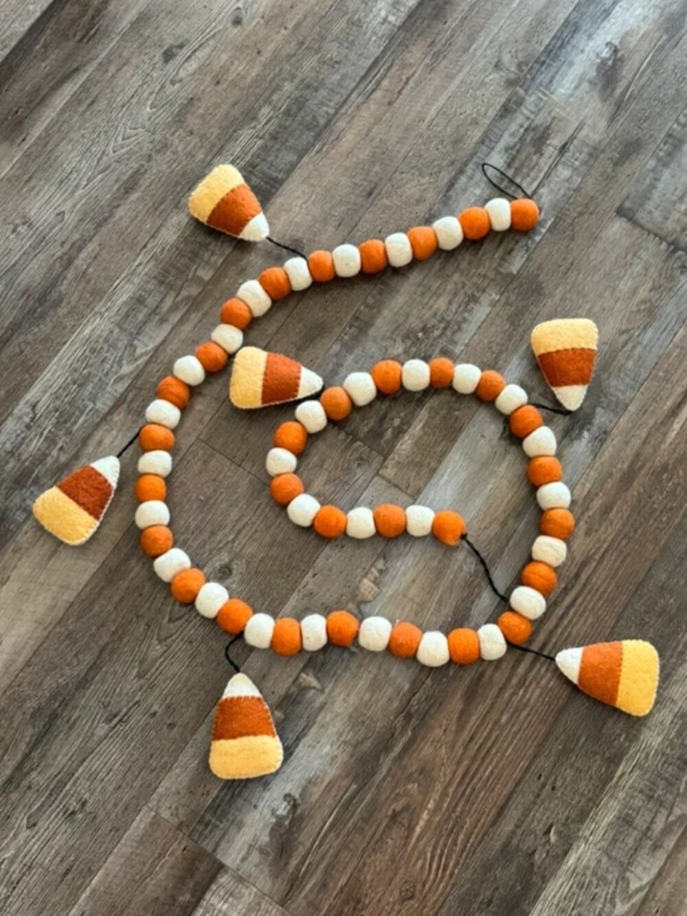 Candy Corn Felt Pom Pom Garland Halloween Autumn 72”